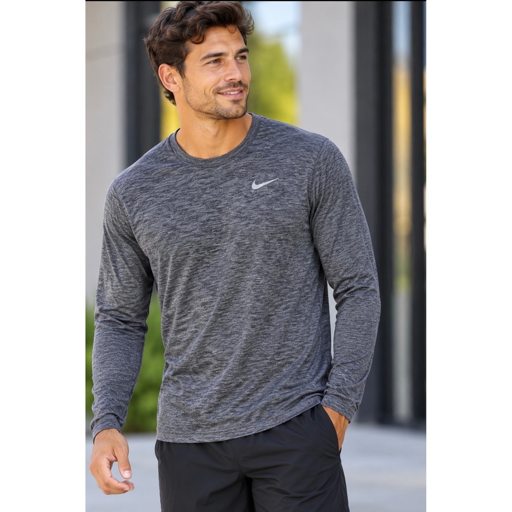 Nike Running Dri-FIT Mens Large Gray Heather Long Sleeve Athletic Shirt